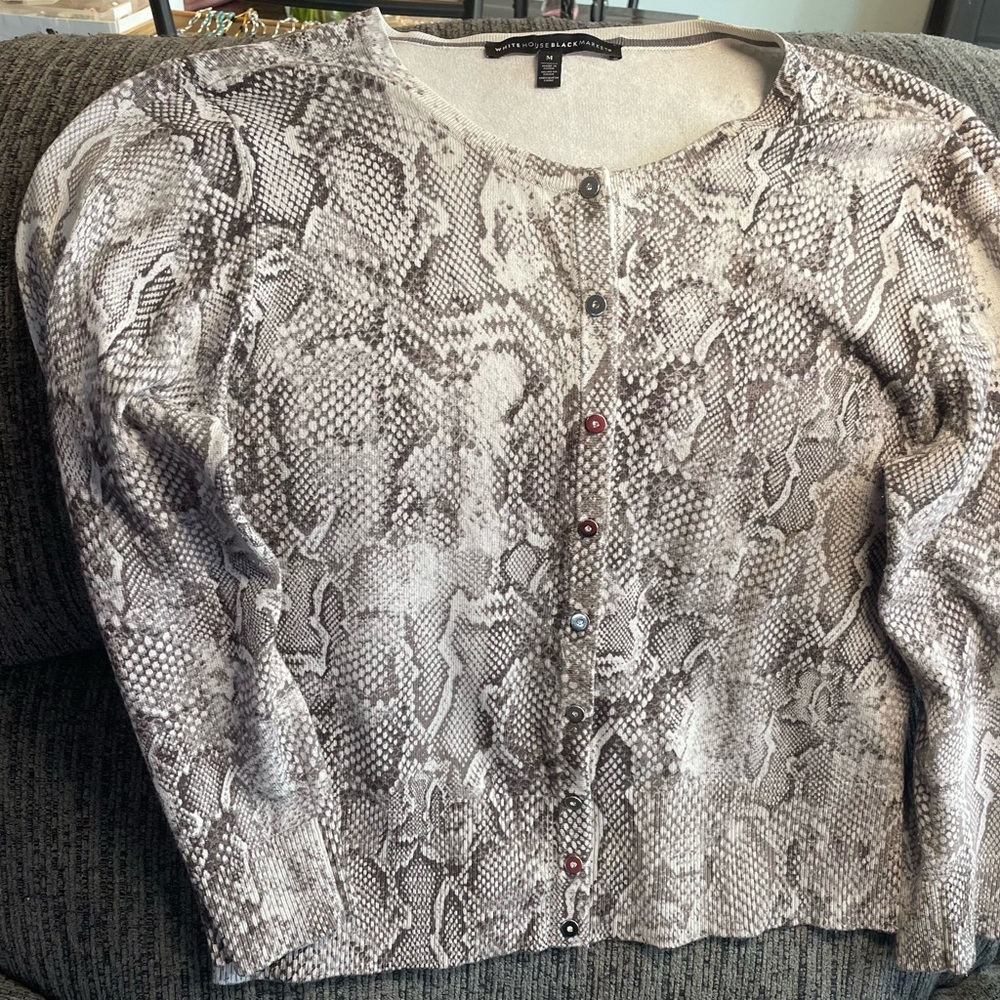 White House, black market snakeskin cardigan sweater